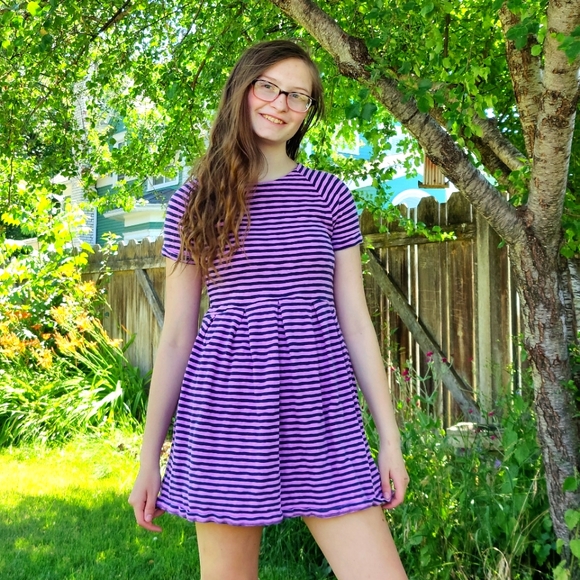 Purple and navy striped dress - Picture 1 of 4